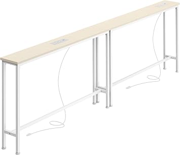 SUPERJARE 78.8 inch Narrow Behind Couch Table with Charging Stations