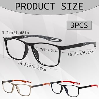 3Pcs Bifocal Reading Glasses, Auto Focus Glasses for Reading and Distance Vision, Blue Light Filtering Lenses, Three Pairs Set with Multiple Frame Colours