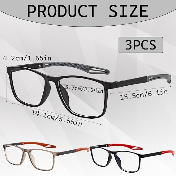 3Pcs Bifocal Reading Glasses, Auto Focus Glasses for Reading and Distance Vision, Blue Light Filtering Lenses, Three Pairs Set with Multiple Frame Colours