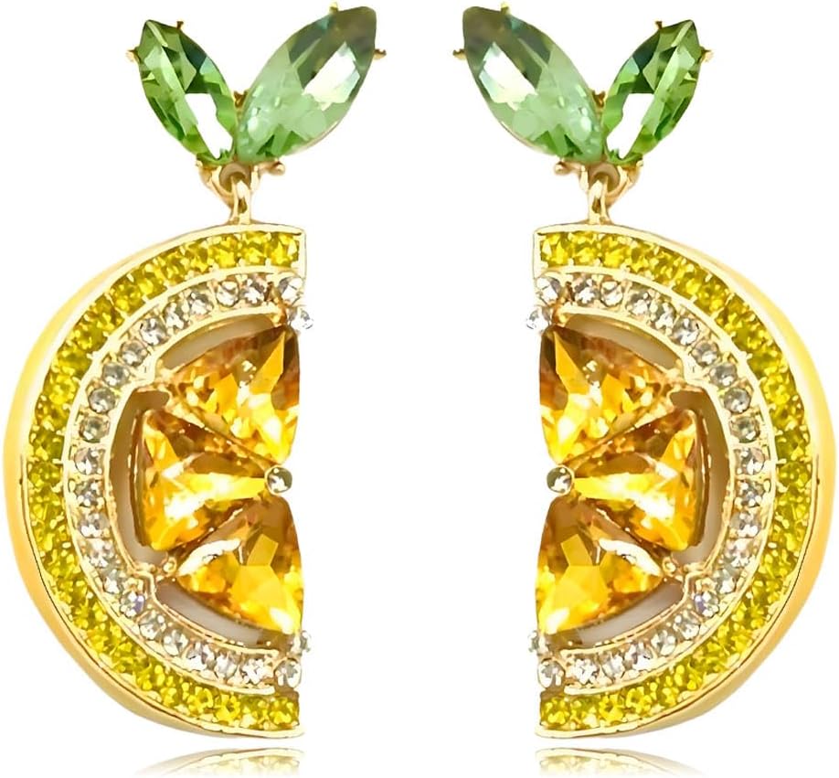 Lemon Earrings for Women Trendy 14K Gold Crystal Cubic Zirconia Fruit Lemon Shape Dorp Dangle Earrings Summer Beach Birthday Jewelry Gifts