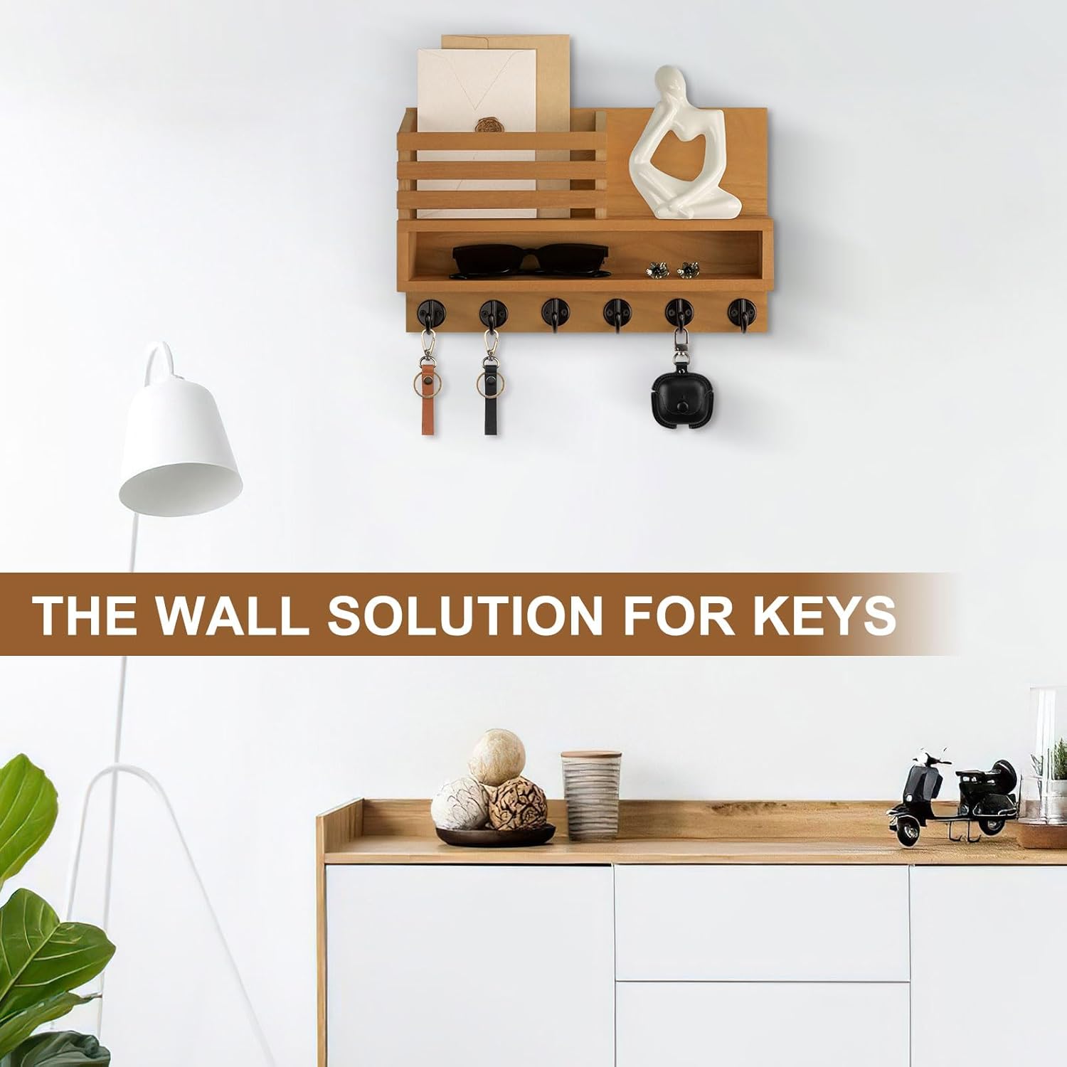 Key and Mail Holder Wall Mount, Key Hanger with Long Storage Box and Key Hooks for Coat, Dog Leash, Home Decor Rack, House Accessories, Entry Way Organizer
