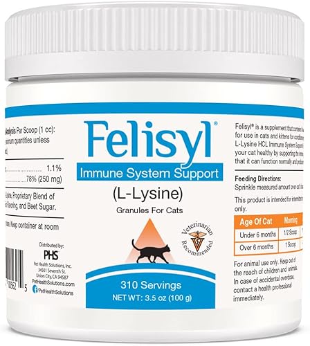 Felisyl Gránulos de apoyo del sistema inmunológico (L-lisina) para gatos 3.5oz (100g)