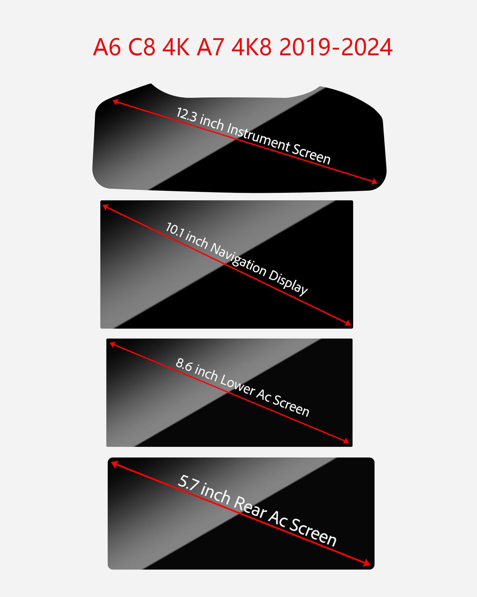Displayschutzfolie Kompatibel mit Audi A6 C8 4K A7 4K8 2019-2024 Gehärtetes Glas Schutzfolie, 9H Anti-Kratzer Schutzfolie für Navigationsbildschirm, Dashboard-Bildschirm+Klimaanlagenfolie
