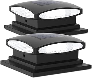 Siedinlar Solar Post Cap Lights Outdoor, 2 Modes 24 LED Solar Powered Fence Deck Light for 4x4 5x5 6x6 Posts Garden Patio Decoration Warm White & Cool White, Black (2 Pack)