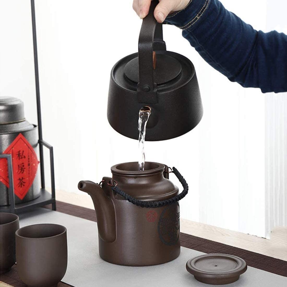 Zestaw Herbaty Zestawy czajniczków chiński ręcznie robiony zestaw do herbaty czajniczek kubki zdrowy fioletowy gliniany Dla Codziennego Użytku(1Teapot+4Teacups)