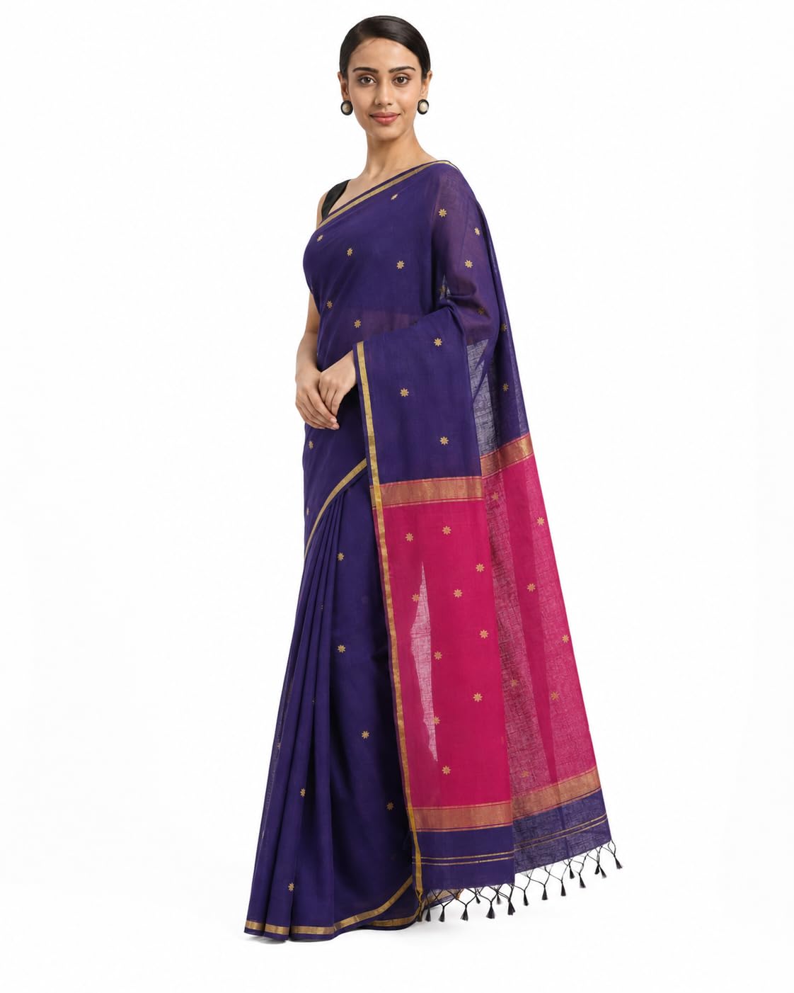 Authentic Maheshwari Handloom Cotton Silk Saree with Elegant Star Design and Contrast Blouse Piece – Traditional Indian Ethnic Wear for Women-picture-23