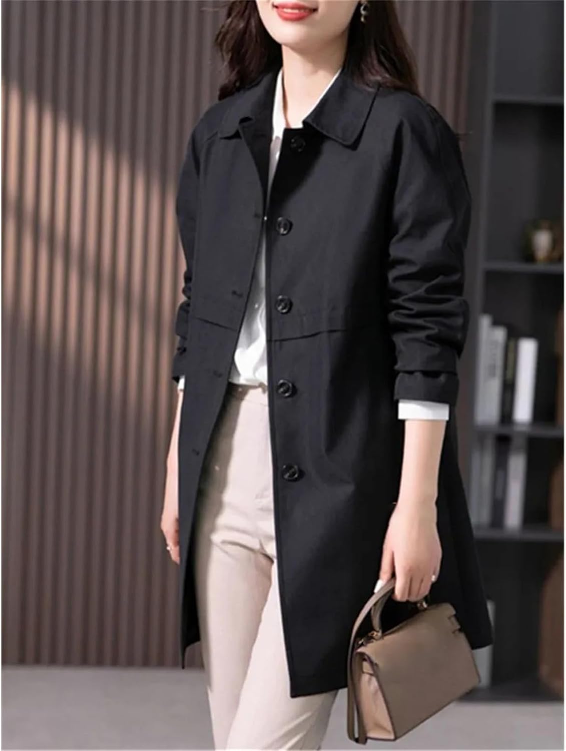 Women's Mid-Length Single-Breasted Trench Coat – Spring Jacket Casual Outerwear Work Office Coat With Lining