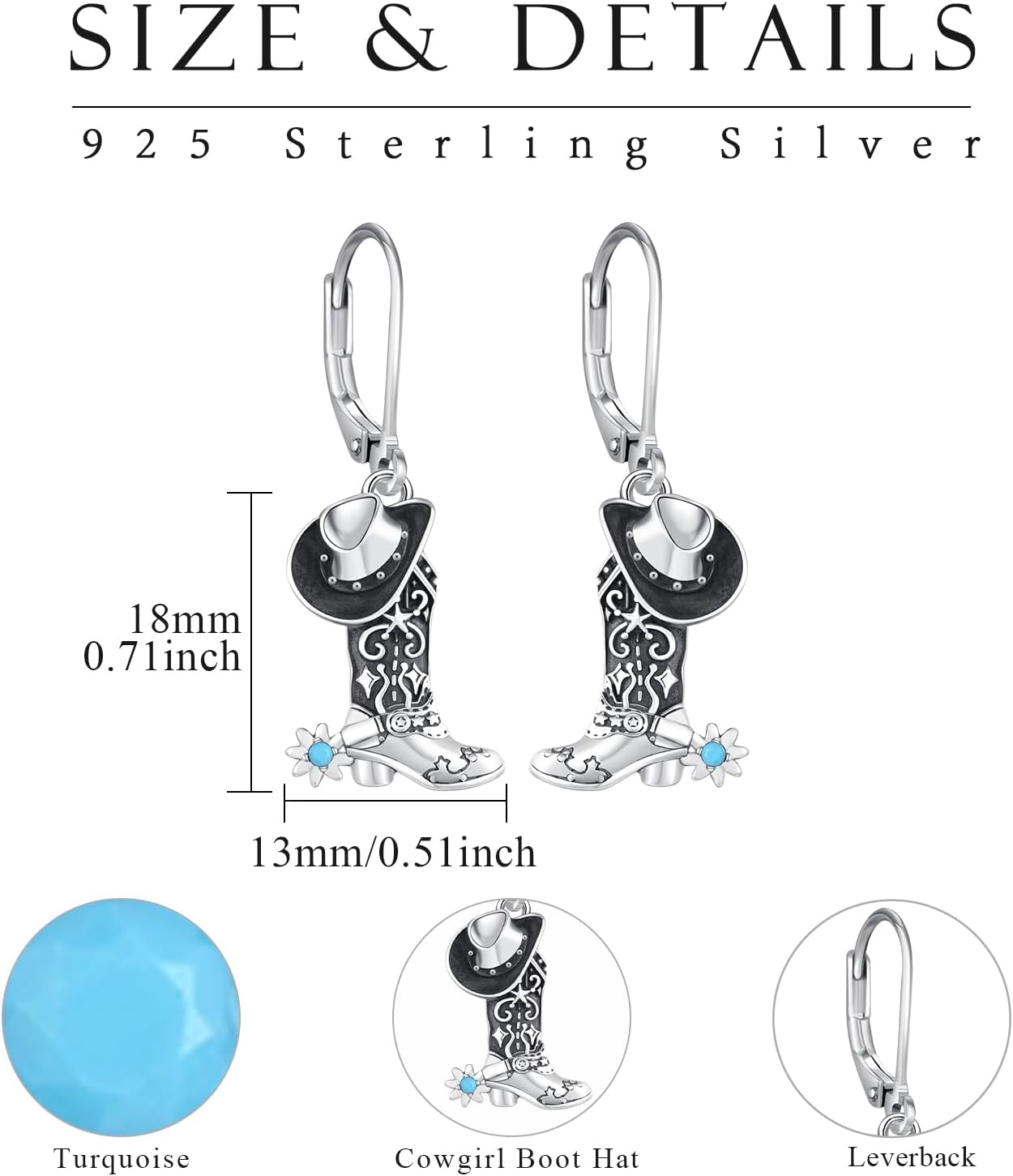 Cow Boot Earrings Sterling Silver Cowg Dangle Drop Earrings Western Earrings for Women Daughter Sisters Wife Jewelry Christmas Birthday Gifts