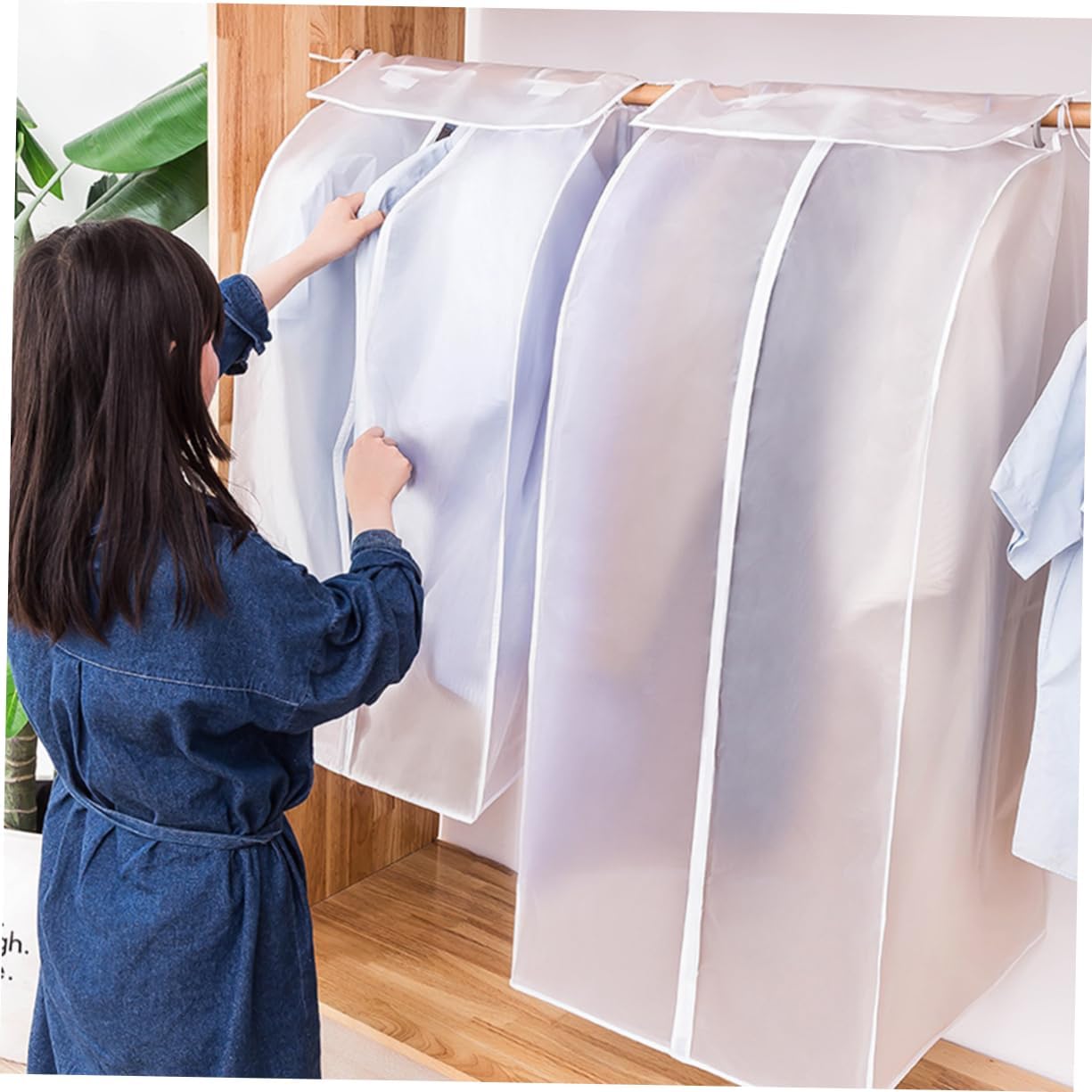 1Pc Transparent Hanging Dust Suit Bag for Wardrobe Use Widened Protective Cover for Clothes Drop Design for Dress and Suit Storage