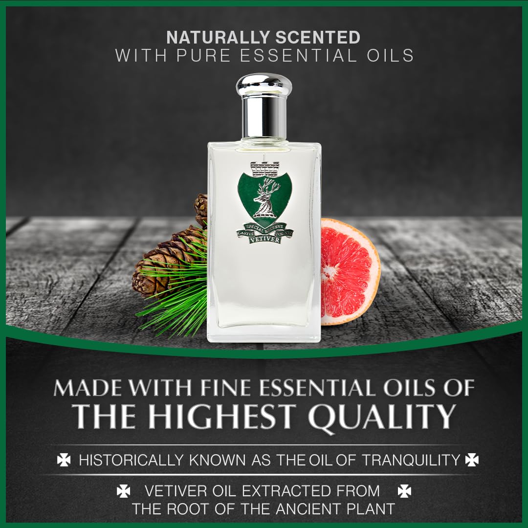 Castle Forbes Vetiver Special Reserve Men's Cologne, 100ml | Classic Men’s Fragrance w/a Modern Twist | Made w/Essential Oils | Paraben-Free, Cruelty-Free, Handmade Badge, Limited Batches
