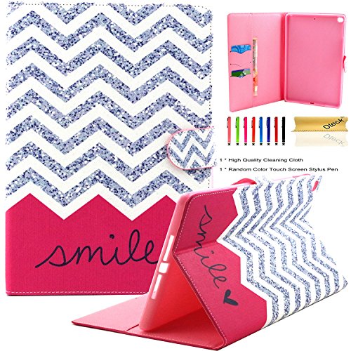 Dteck 9.7 Inch Wallet Case for Apple iPad Air 2 2014 Released Tablet (A1566/A1567) - Protective Flip Kickstand Synthetic Leather Pretty Cartoon Cover Shell with Stylus Pen/Card Slots (Red Waves)