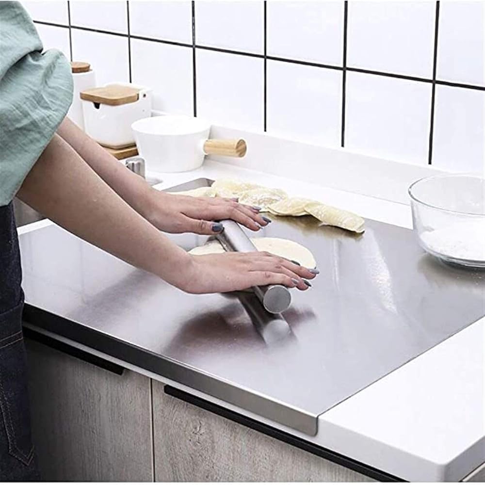 Tabla de cortar grande de acero inoxidable para cocina, resistente para carne, verduras y pan, tamaño extragrande, 60 x 60 cm