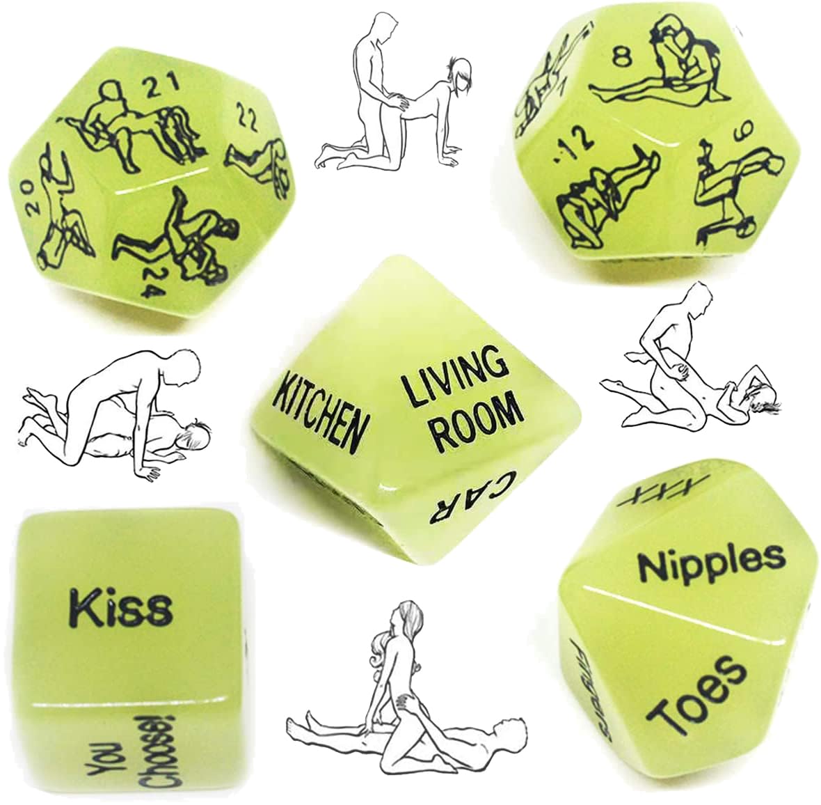 5 Dados Verdes Que Brillan En La Oscuridad, Juego Divertido, Deporte, Regalo De Amigo De Pareja, Brillo Nocturno, Juguete Humorístico, Día De San Valentín Día De Año Nuevo Navidad