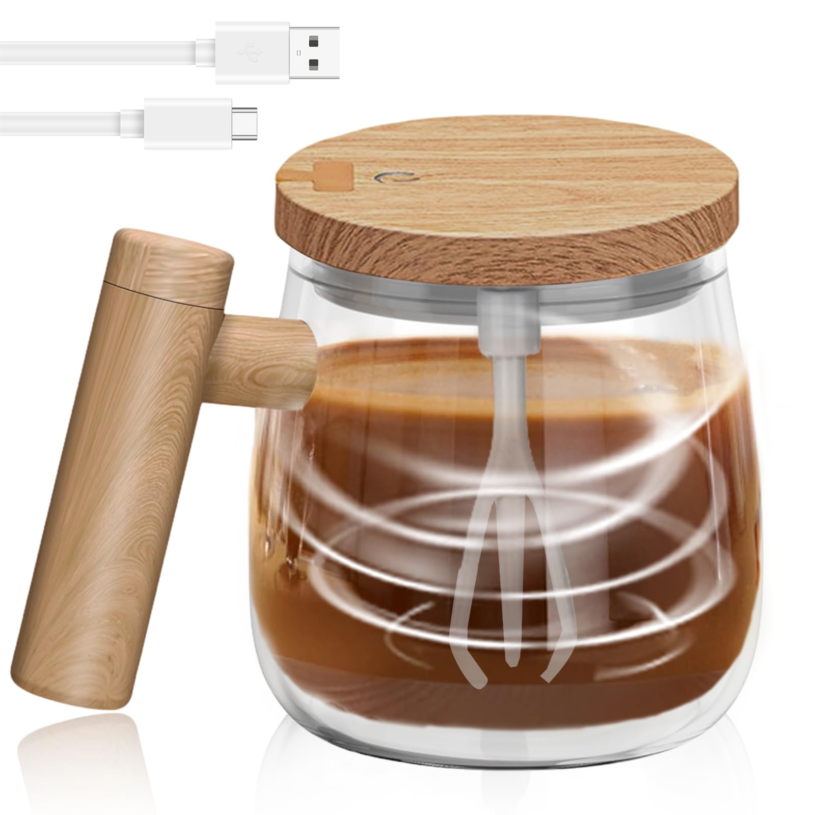 Selbstrührende Tasse 400 Ml – Elektrischer Mixbecher Aus Borosilikatglas, 7000 U/min, Für Kaffee, Shakes & Tee