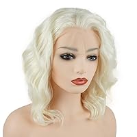 Vista 2 de Pelucas sintéticas con encaje frontal de 14 pulgadas, mezcla de rubio claro y blanco, de alta densidad, pelo rizado