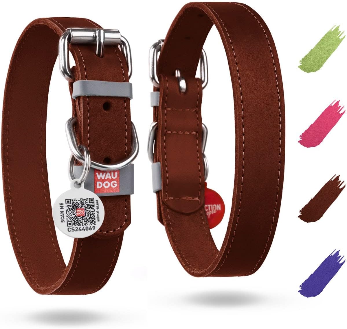 WAUDOG Long Lasting Leather Dog Collar for Large Dogs