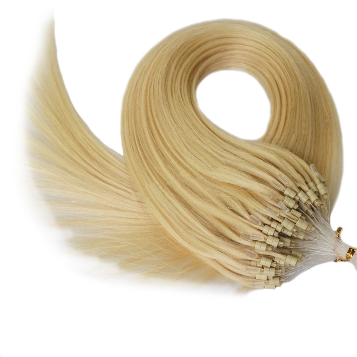 1G/S Double Silicone Remy Loop Micro Ring Beads Human Hair Extensions Straight Hair (16" 100S, Light Blonde)