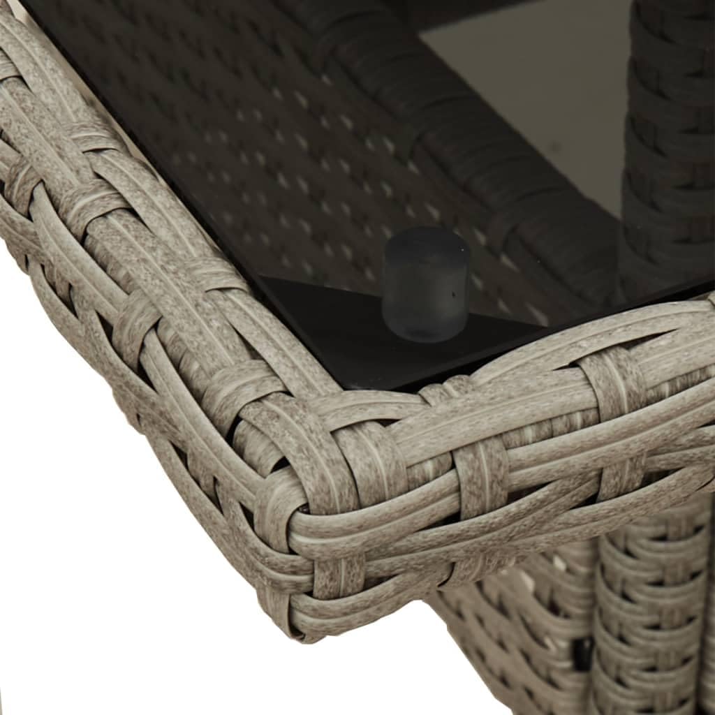 Garden Coffee Table Light Grey PE Rattan with Tempered Glass Top Medium Size UV-Resistant Outdoor Patio Furniture for 4 People Stylish Patio Table