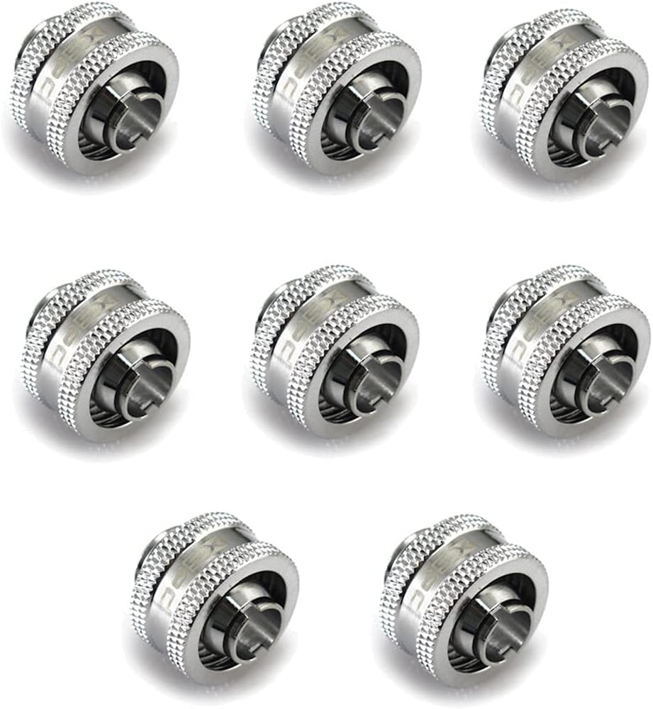XSPC G1/4" to 3/8" ID, 5/8" OD Compression Fitting V2 for Soft Tubing, Chrome, 8-pack