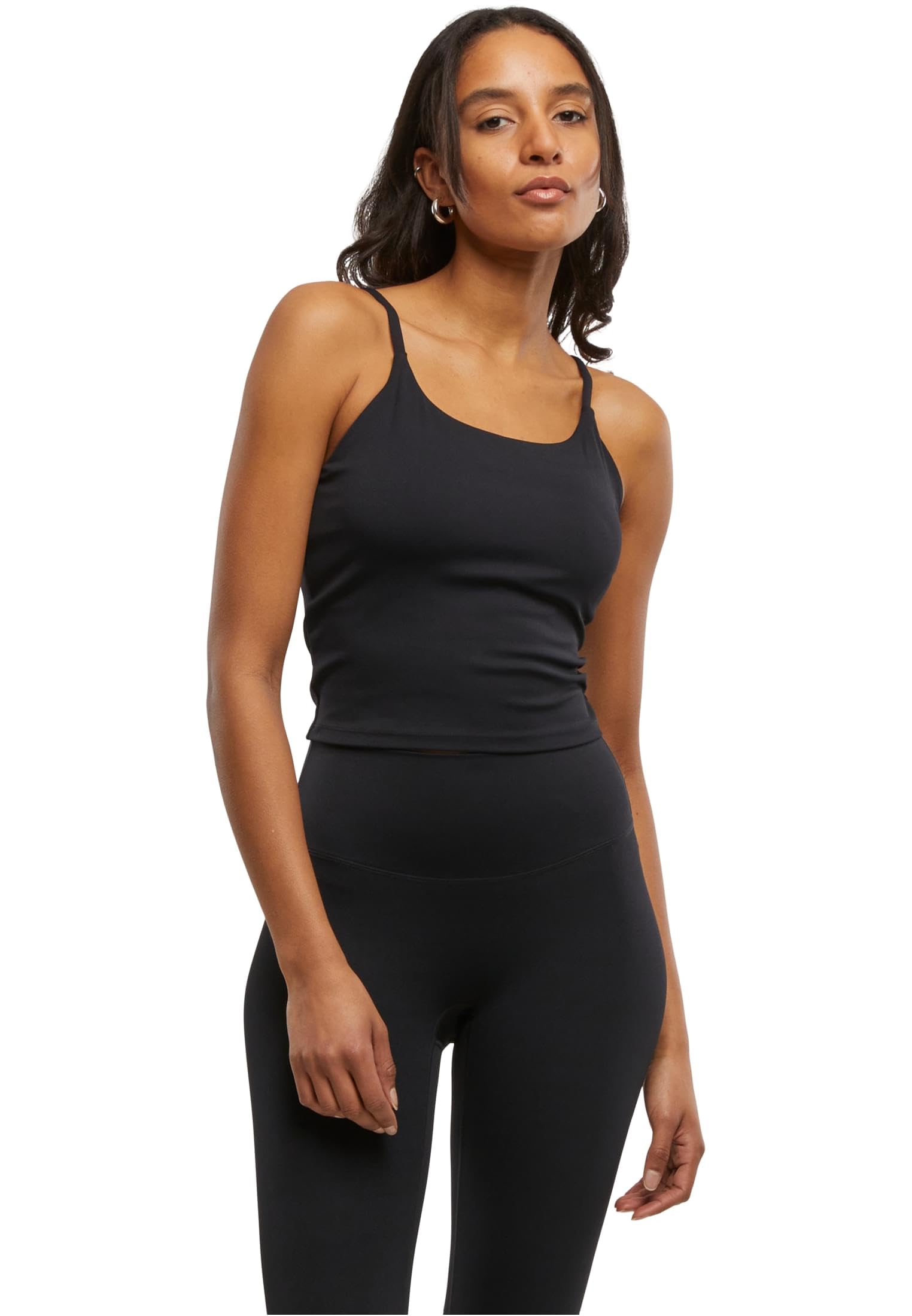 Urban Classics Damski sportowy biustonosz damski, regulowany top sportowy z wbudowanymi miseczkami i ramiączkami do spaghetti, rozmiary XS-XL, czarny, M
