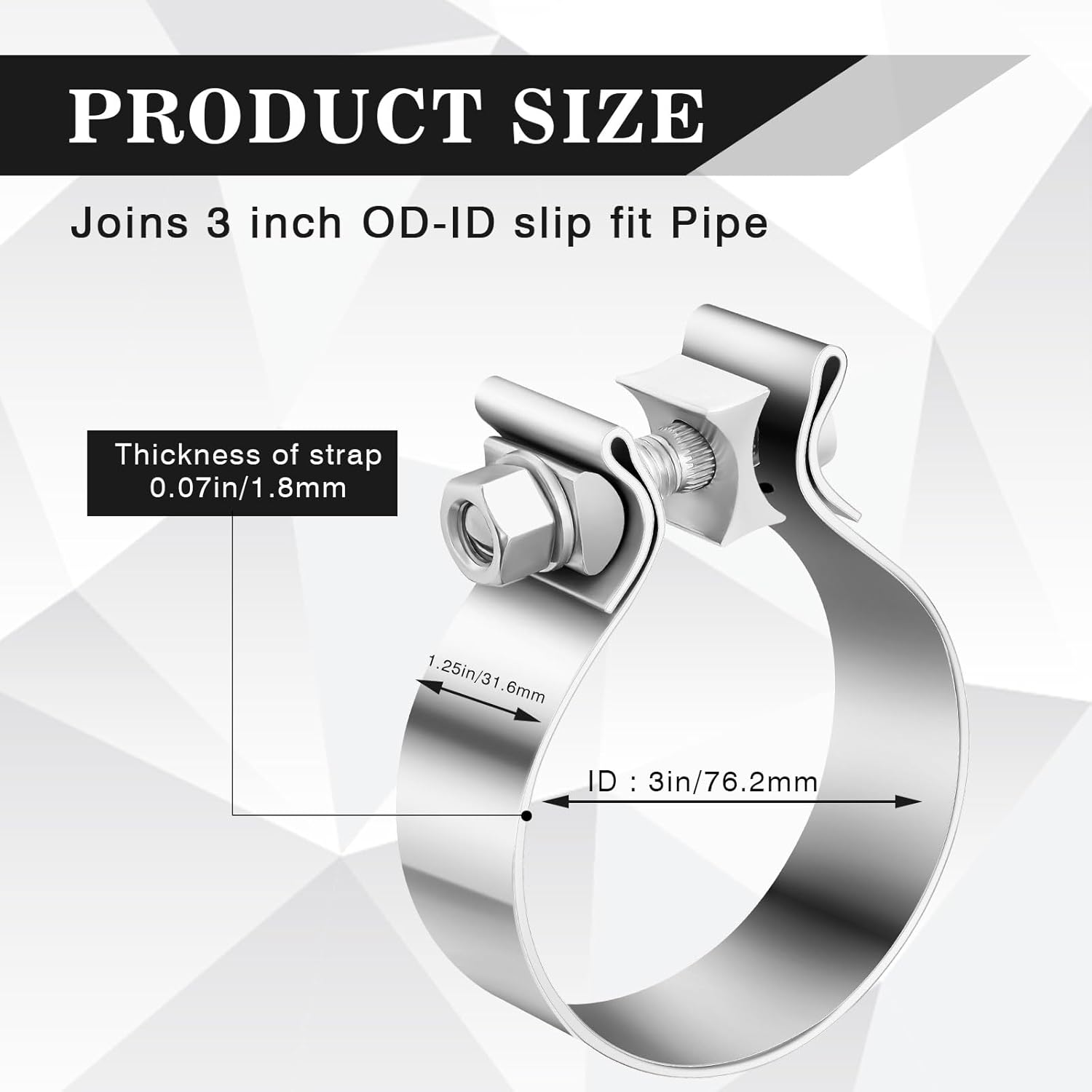 4 Pcs 3 Inch Muffler Clamp, Narrow Band Muffler Clamp Stainless Steel for Pipes and System Repair