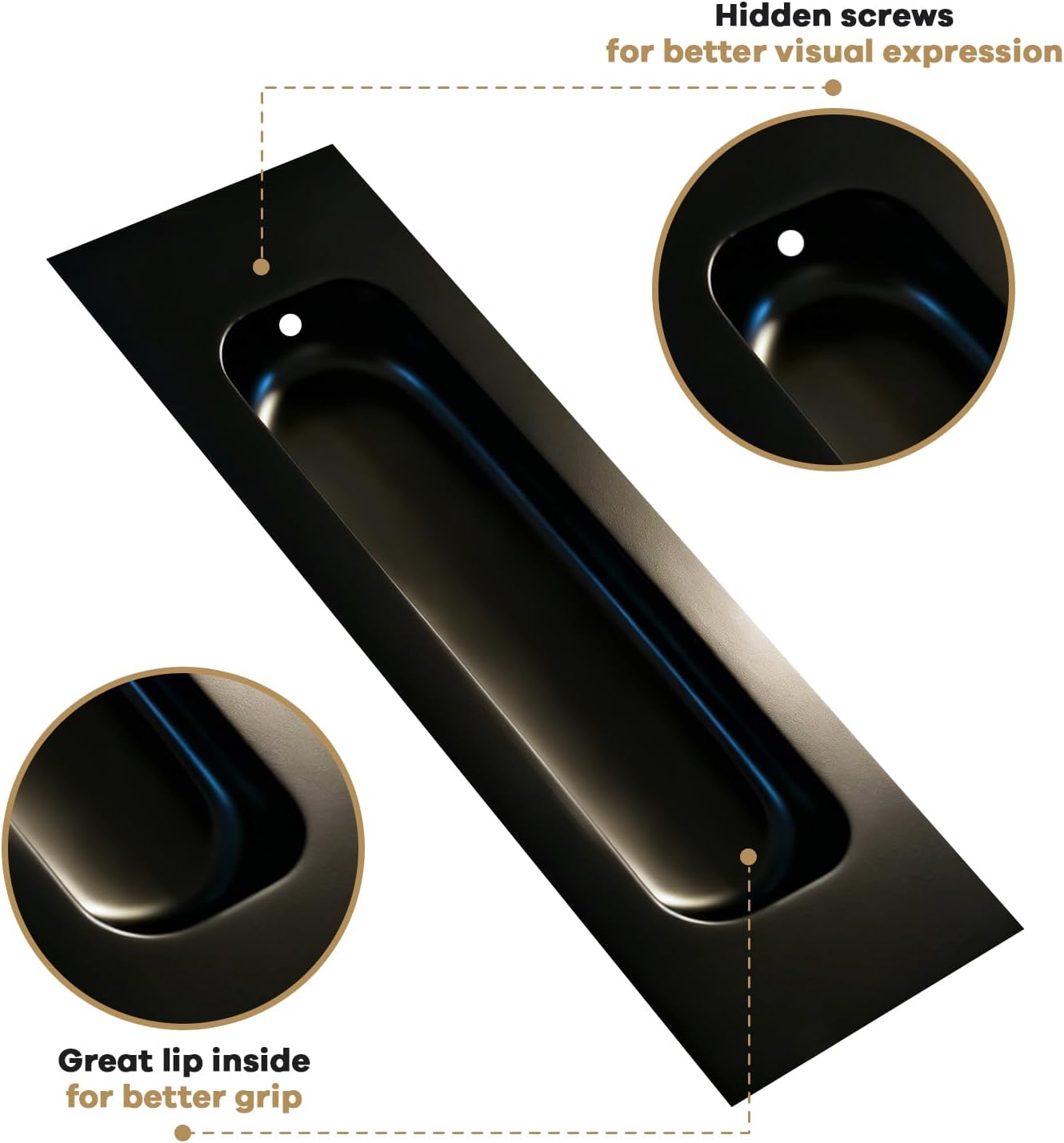 Lethato Matte Black Pocket Door Hardware Set, 6 Recessed Flush Finger Pull 3 Edge Pull, Stainless Steel Pocket Door Pull Rectangular Barn Door Hardware Door Handle - 3 Pack