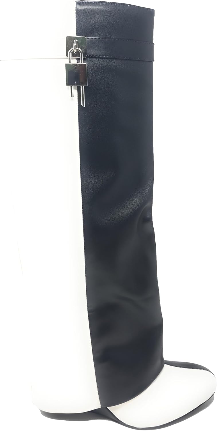 Lemonade Women's Fold Over Padlock Detail Wedge Heel Knee High Long Boot