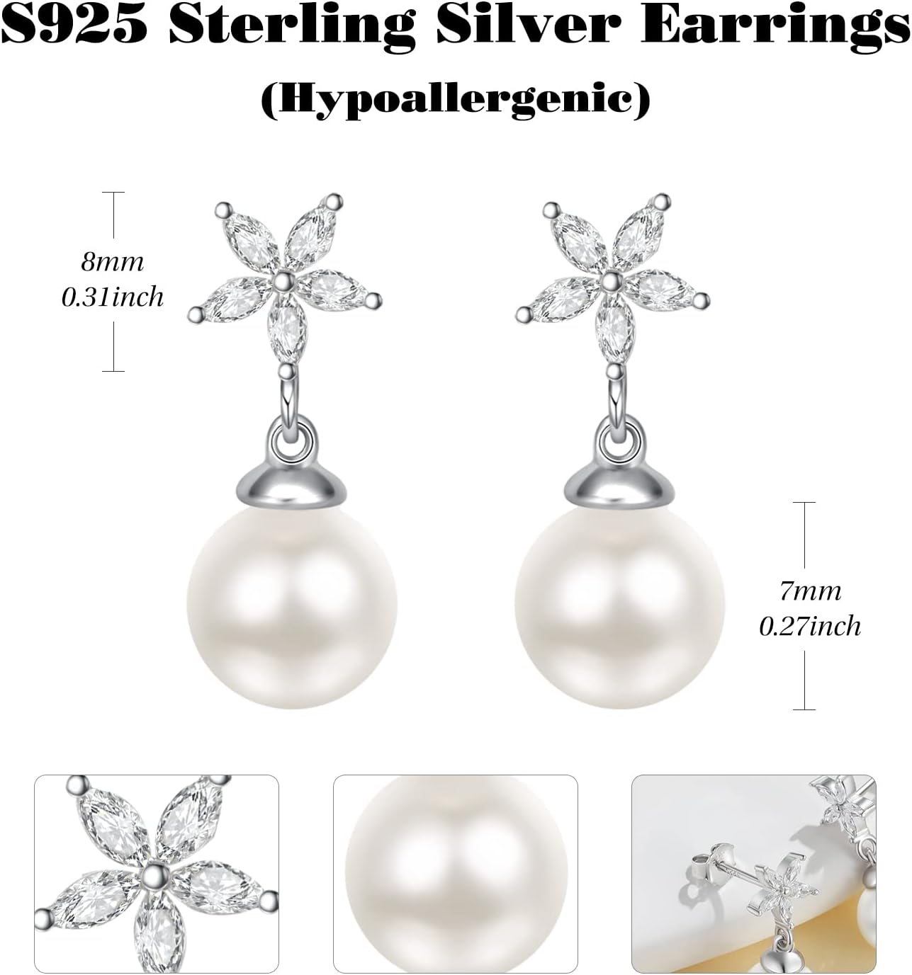 AENEAS Valentines Day Gifts for Women Floral Pearl Dangle Drop Earrings for Women Sterling Silver Pearl Dangling Stud Earrings Floral Jewelry Anniversary Christmas Birthday Gift for Wife Her Mom - Image 2