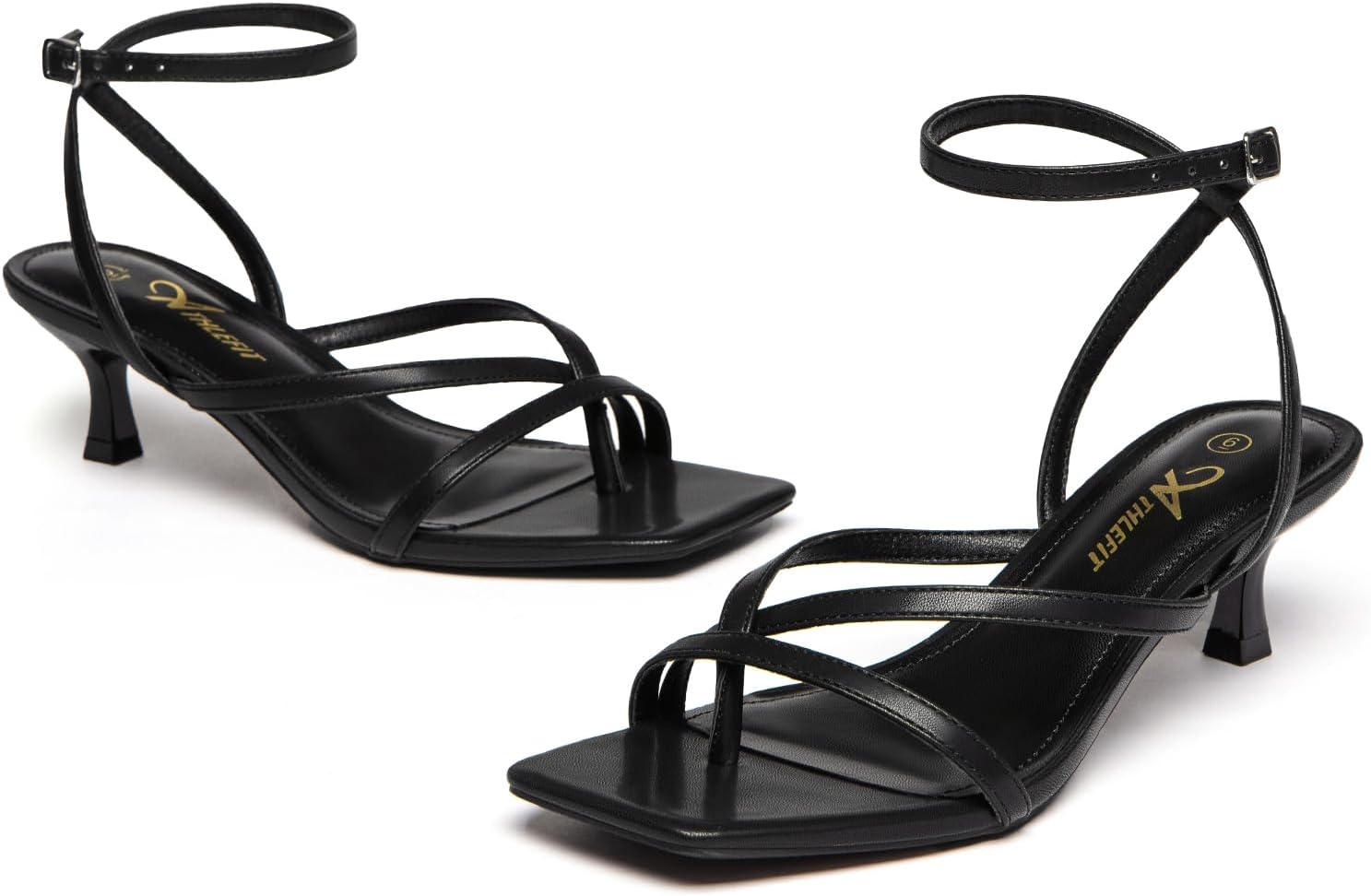 Athlefit Women's Strappy Kitten Heels Square Toe Flip Flops Low Heels Ankle Strap Party Dress Thong Heeled Sandals - Image 6