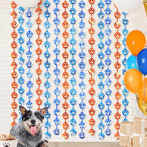 LOLStar Blue Dog Birthday Decorations, 2 Pack Orange and Blue Dog Paw Birthday Party Supplies 3.3 x 6.6ft Foil Fringe Curtains, Photo Booth Props Backdrop Streamers, House Doorway Room Decor for Kids by LOLStar - Used condition - US$8.99