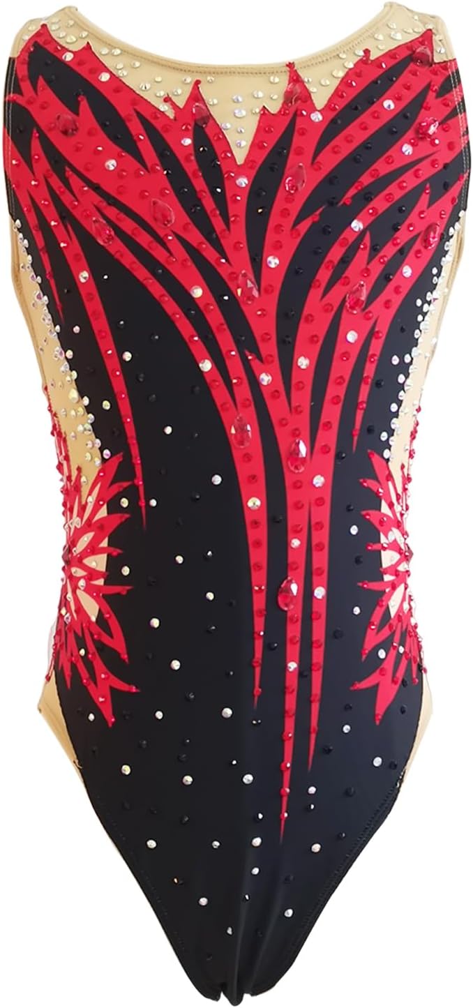 LIUHUO Girls Synchronized Red Black Swimming Suit Hand Paste Diamond Women's Swimsuit Water Sports Comfortable Swimjoy