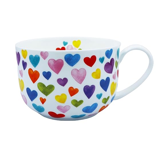 LJIMICAORO Large 24oz Coffee Cups Soup Mugs with Handles Traditional Large Cup Large Bone China Coffee Mugs Cup for Soups Cereals - Heart pattern