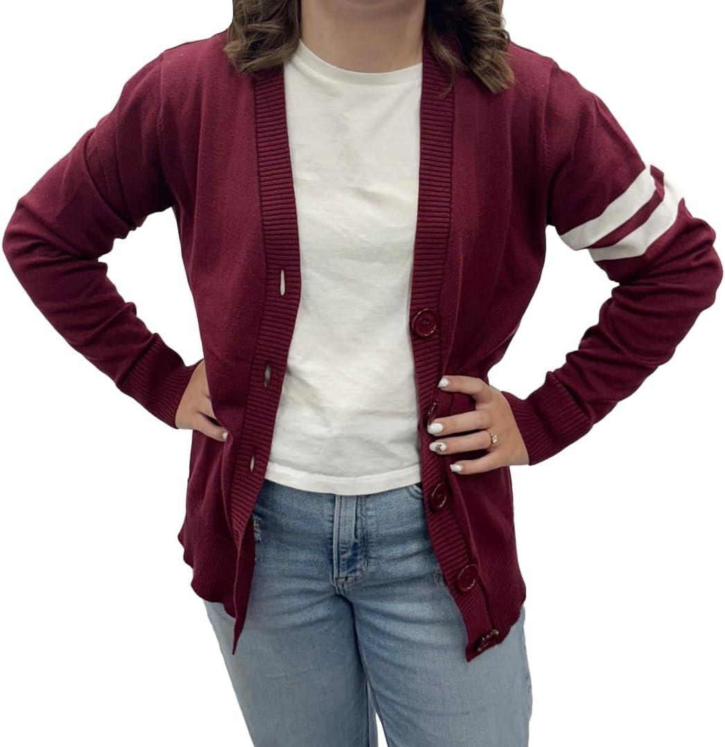 Hip Hop 50's Shop Women's V Neck Knit Varsity Cardigan Sweater Letterman Lightweight