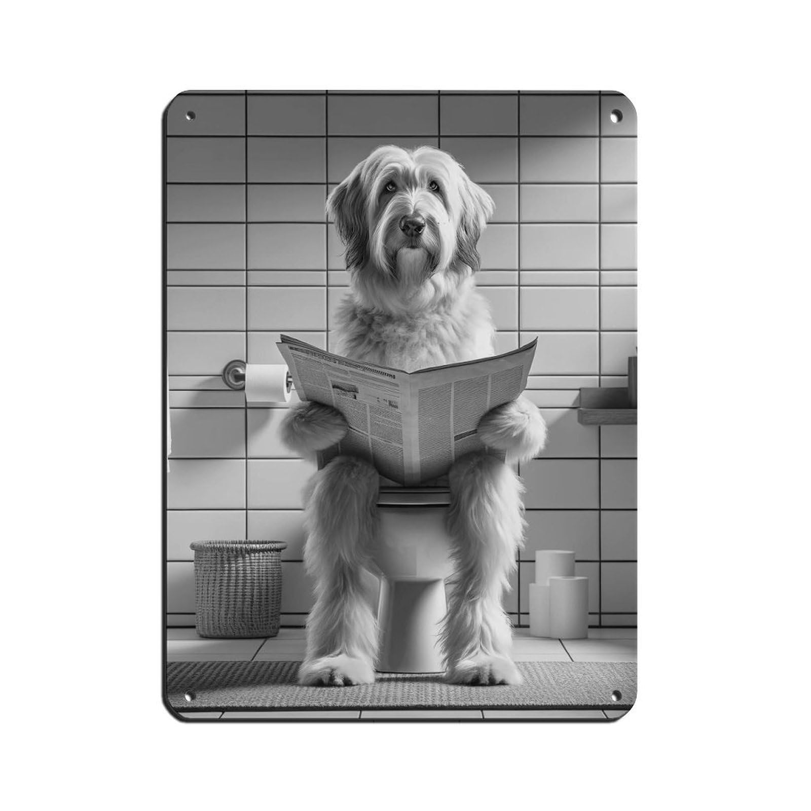 Lxwnze 30L X 40W Cm Catalan Sheepdog,Funny Bathroom Decor Retro Poster Metal Tin Sign Chic Art Retro Iron Painting Bar People Cave Cafe Family Garage Poster Wall Decoration 12X16inch(30X40cm)
