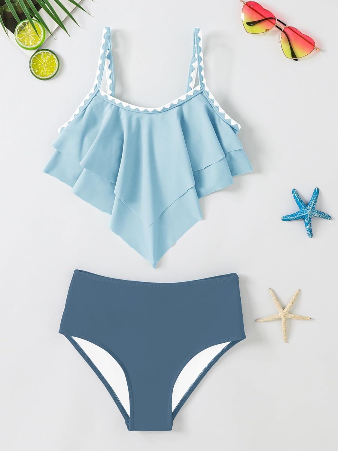 AMAWMW Girls Swimsuit 2 Piece Bikini Set Tiered Ruffled Bathing Suit Two Piece Girls' Swimwear with Adjustable Straps - Image 5