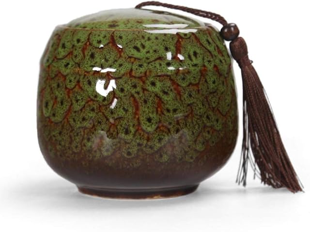 Ceramic Tea Jar Vintage Chinese Style Storage Jars Tea Tins Cans Canister Traditional Tea Caddy Sealed Lids Home Kitchen Dining Decoration (Green)