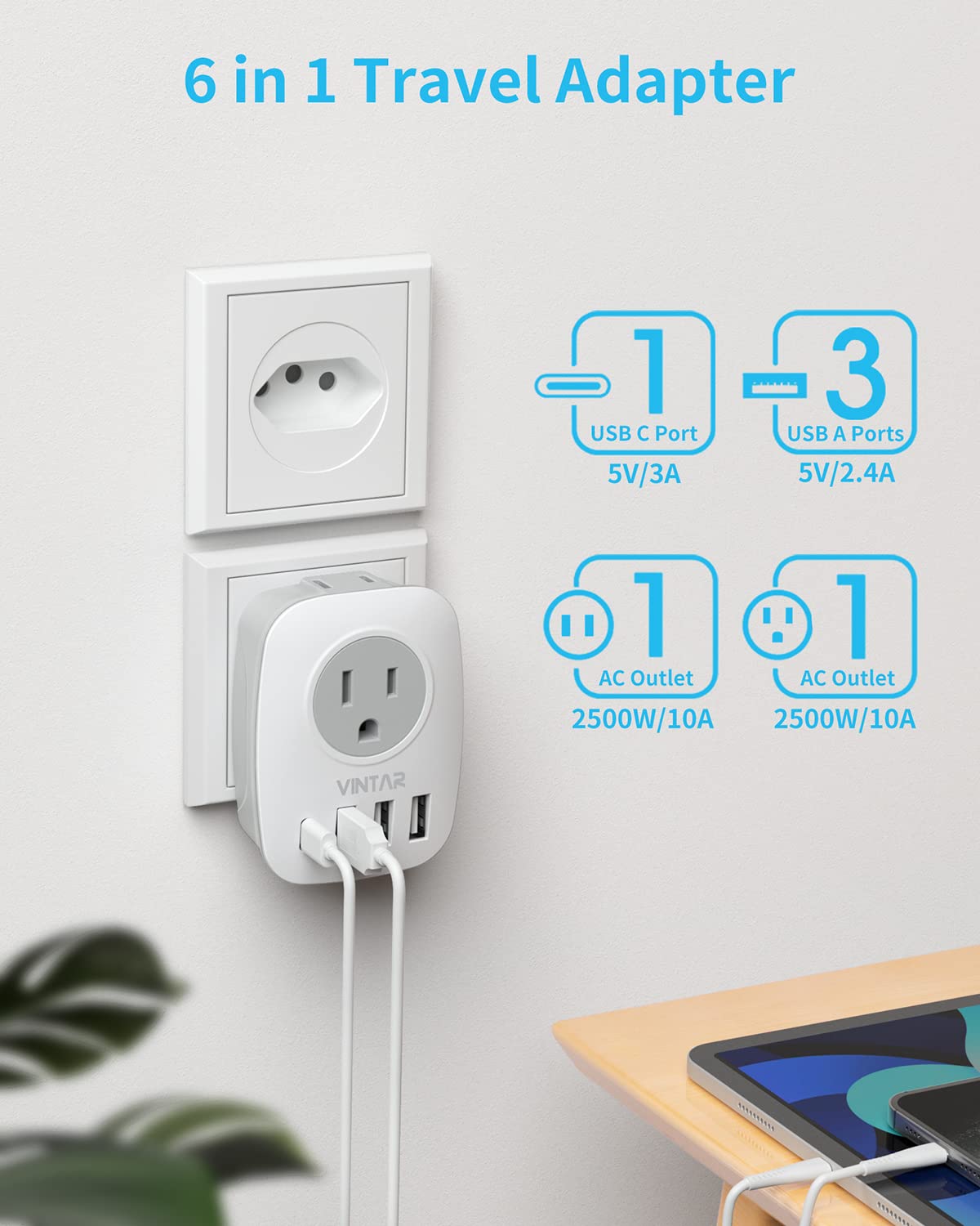 Ceptics USA to Brazil Travel Adapter Plug - Type N (CT-11C, 3 Pk Ceptics USA to Brazil Travel Adapter Plug - Type N (CT-11C, 3 Pk