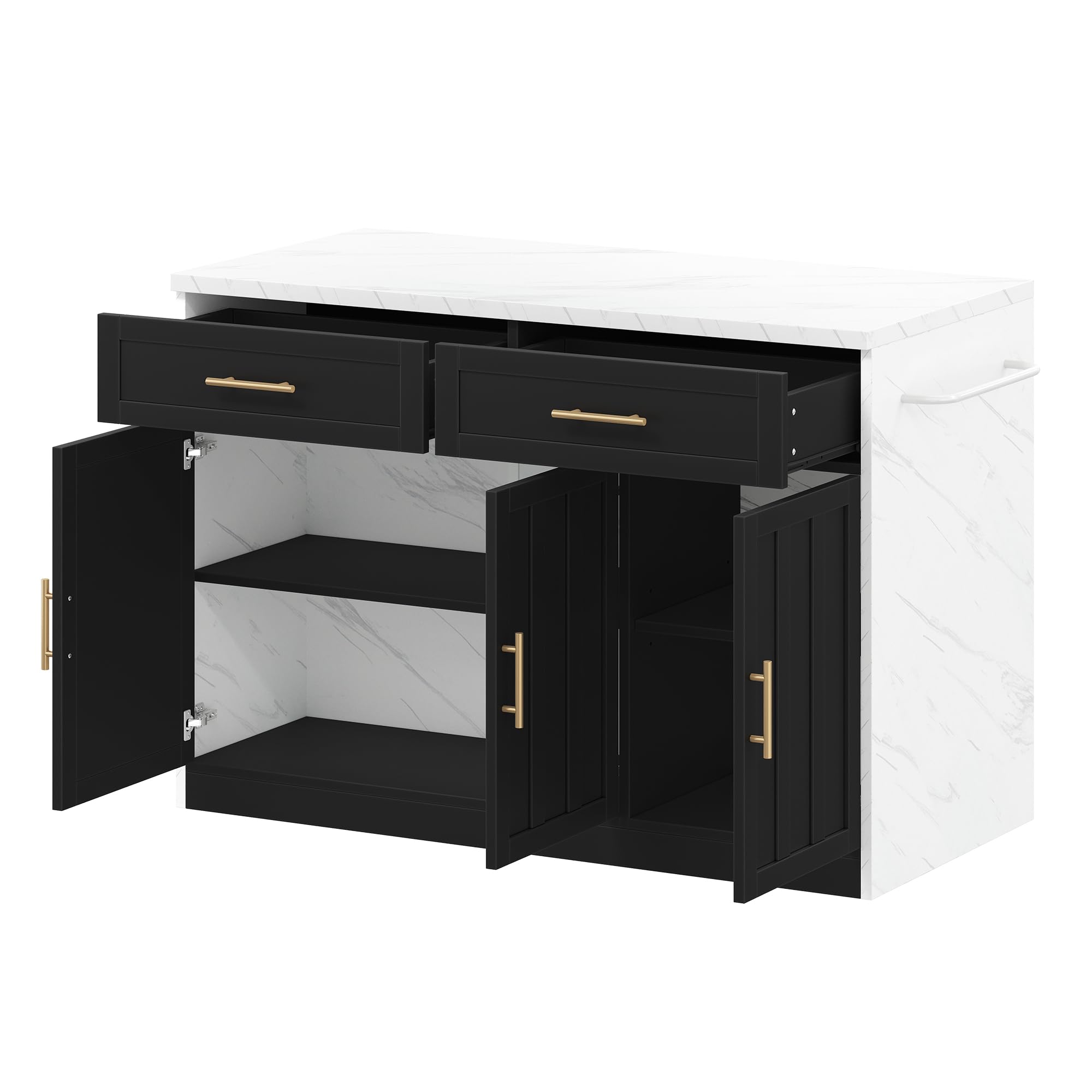 SACOOL 120 x 60 x 91 cm, isola da cucina, prese, porte USB, cavo di alimentazione lungo 1,5 m, ripiani regolabili, maniglie in metallo, porta asciugamani, zona bar, adatto per appartamenti