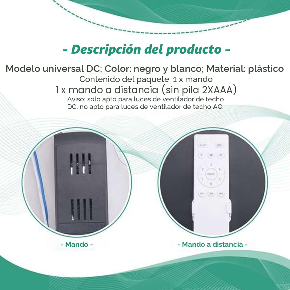 Kit de Mando a Distancia Universal para Ventilador de Techo 40W con Función de Temporización a 6 Velocidades para el Reemplazo de los Mandos a Distancia de los Ventiladores de Techo DC y las