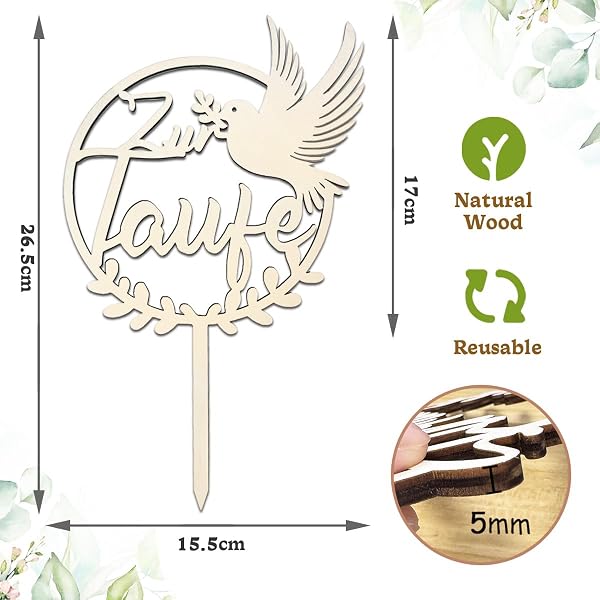 Cake Topper Taufe, Holz Tortendeko Taufe für Mädchen und Junge, Deko für Tauftorte - 2