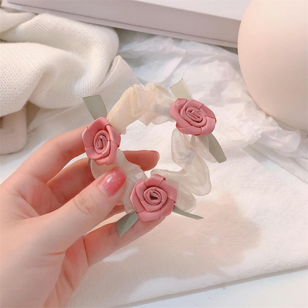 Coleteros para el pelo, lazos de satén para el pelo, lazos de seda, anillos para el pelo para trenzas, 4 unidades, banda de goma para el pelo de rosa, banda de pelo para mujer, coleta de caballo