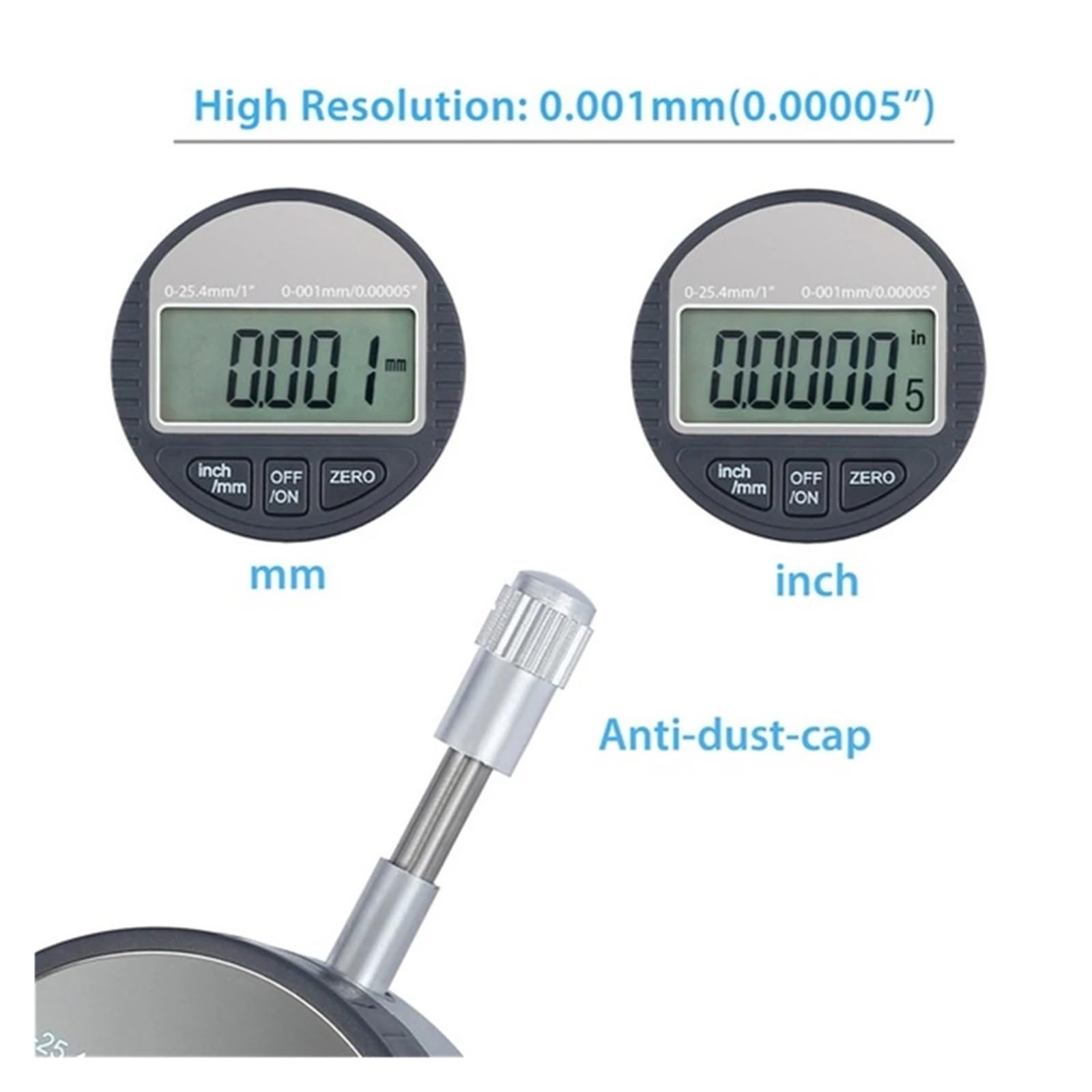 Micrómetro electrónico de 0,001 mm Indicador de cuadrante digital de 0,00005" Indicadores de prueba de 0,001 mm 0-12,7 mm/1 pulgada Indicador electrónico,Medición de precisión(0.001mm)