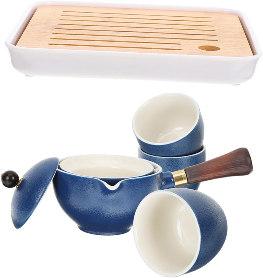 Ceramic Kung Fu Tea Pot Set with Side Handle Black Clay Teapot and 4 Cups Portable Travel Tea Set and Storage Bag for Home and Outdoor Use