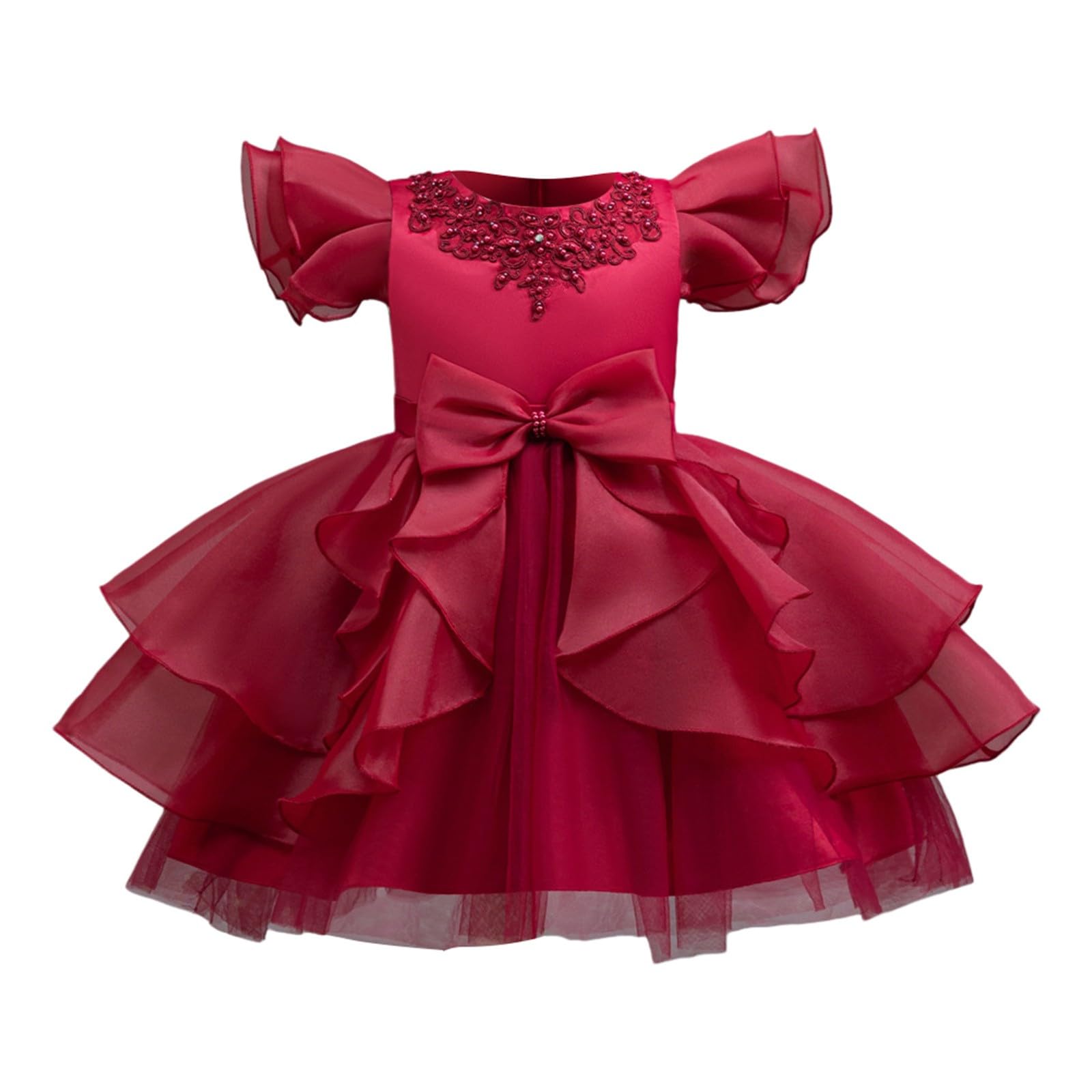 Vestito da ragazza da principessa in tulle con fiocco per bambini a più livelli festa di compleanno matrimonio damigella d'onore abiti da ragazza di fiori abiti da festa formale ballo di fine anno