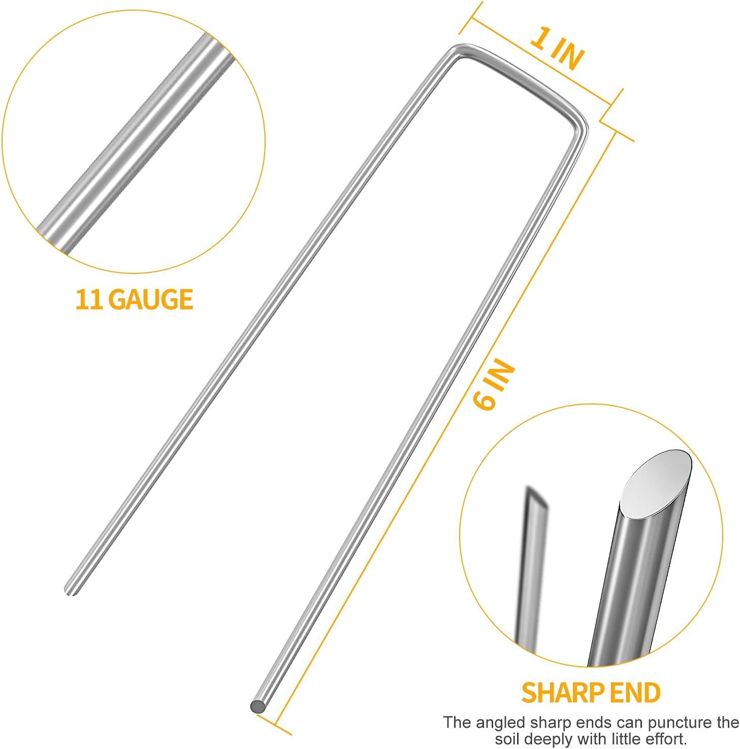 WAENLIR 6 inch 200 Pack Garden Staples Galvanized Landscape Stakes, Heavy Duty Fence Stakes Sod Pins for Securing Weed Fabric Barrier,Ground Cover, Artificial Turf,Dog Fence