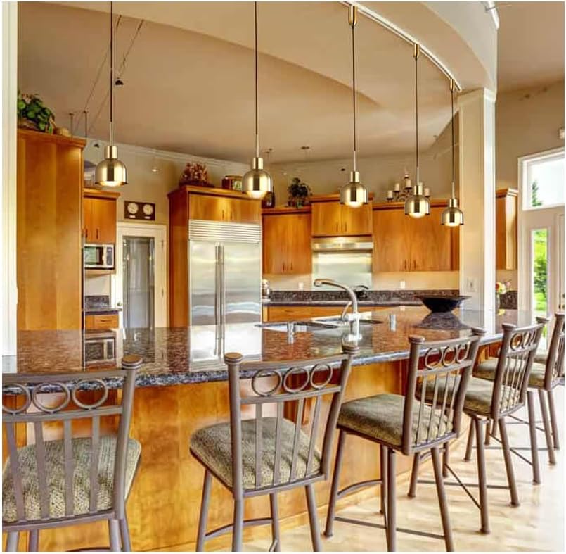 Adjustable Height Halo Track Lighting Pendants, Industrial Brass Plating E26 Socket Bell Shape Metal Cover, 3.2 ft Cord, H-Type Dimmable Retro Lighting Decorate for Kitchen Island