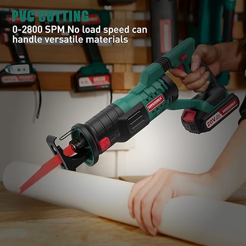 Miniatura 4 de HYCHIKA Sierra alternante inalámbrica de 20 V, sierra eléctrica de batería con batería de litio de 2.0 Ah, velocidad variable de 0 a 3000 rpm, 6