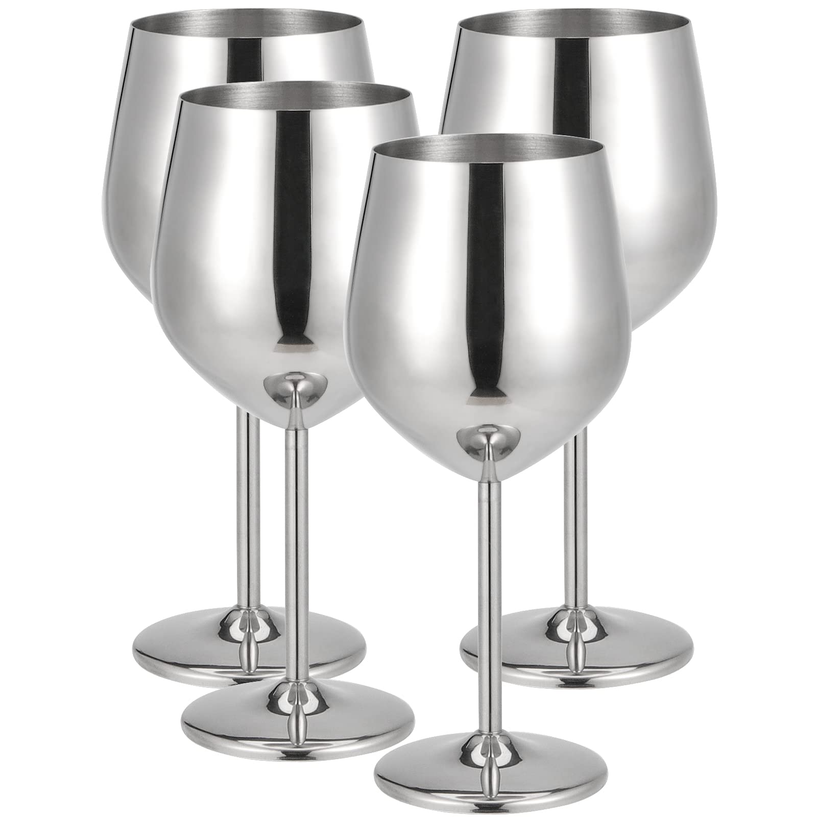 MUKLEI 4 PCS 500ml/18oz Stainless Steel Wine Glasses, Shatterproof Silver Stainless Steel Goblets for Party, Wedding, Anniversary, Outdoor