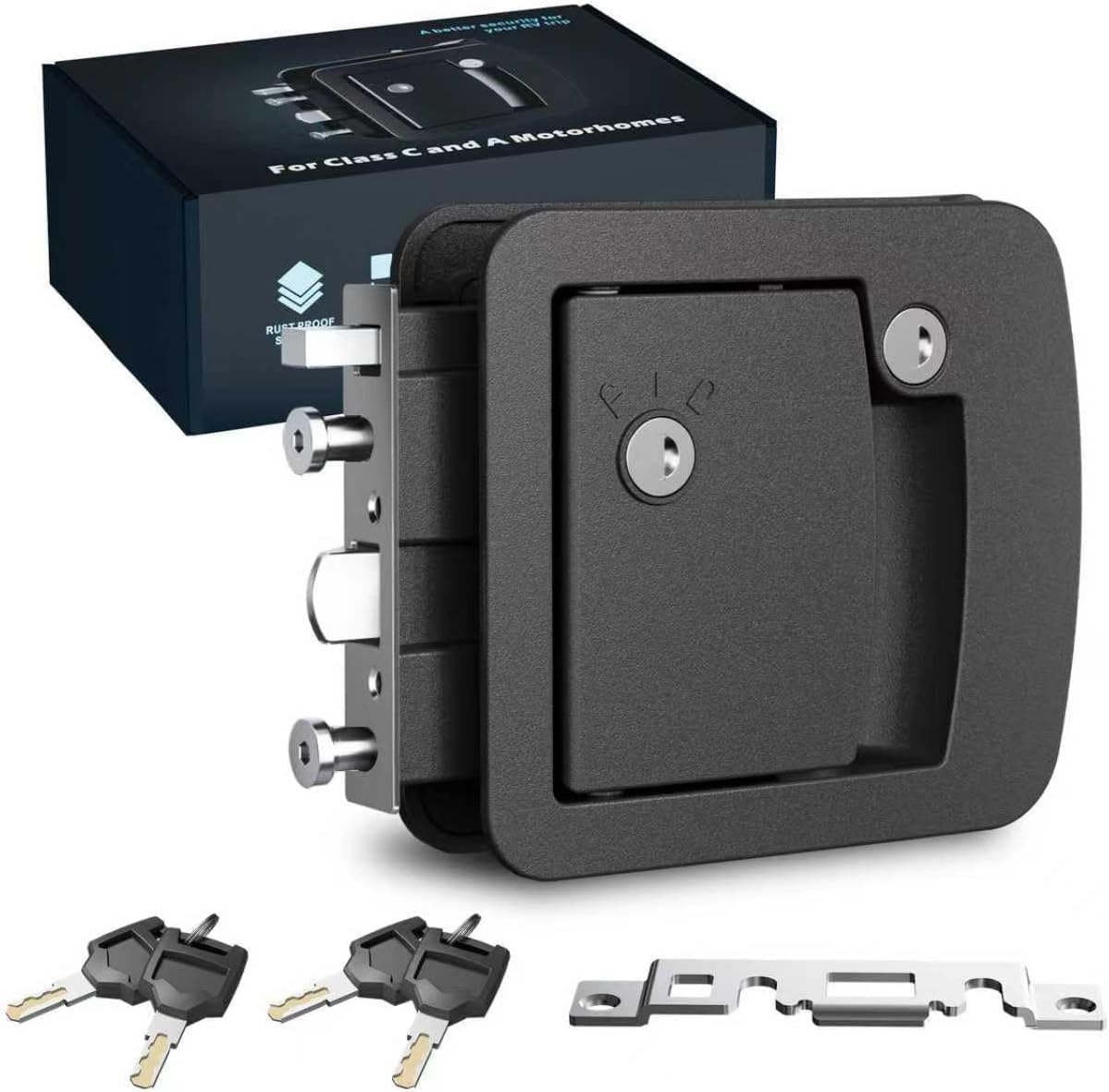 Motor Home & Door Lock,Class C Mechanical RV Door Lock Replacement,RV Camper Door Locks,Latch with 4 Keys, fits Most Campers with 4.25" x 4.50" x 1.25"-1.5" Lock Hole(4 Key 1 Mechanical Lock)
