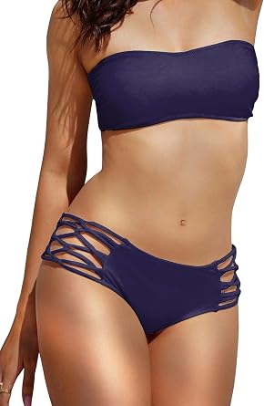 Upopby Womens Sexy Strappy Bikini Bottoms for Women Cheeky Swimsuit Bottoms Ruched Tankini Swim Shorts